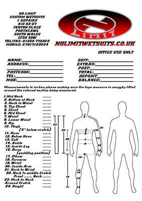 Wetsuit Measurement Guide - 24-point measurement system for perfect fit