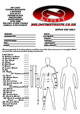 Men's tri suit measurement form