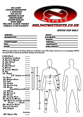 Women's Wetsuit Measurement Form - Click to download full size